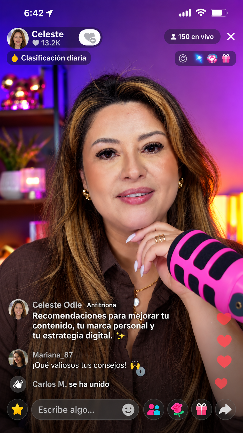Celeste haciendo un LIVE con miles de personas conectadas